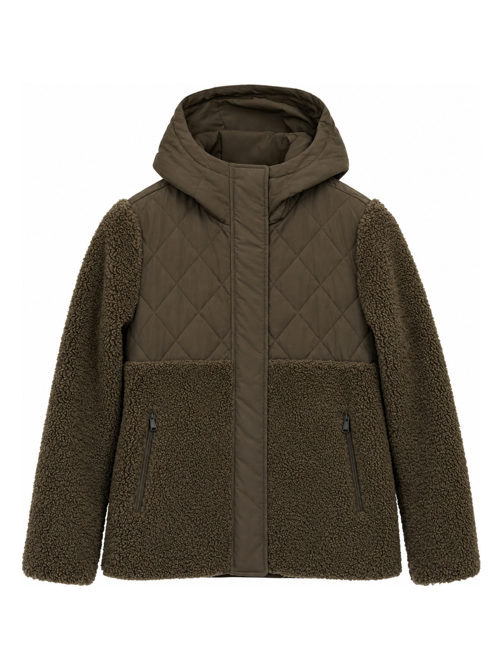 NWOT Alp N Rock Quilted Sherpa Hooded Jacket Olive Brown Size Small